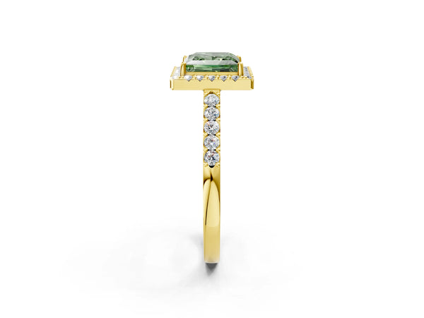 Yellow gold Fancy Green Princess  Halo Diamond Pavé Solitaire Ring