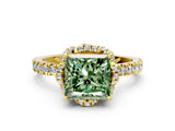 Yellow gold Fancy Green Princess  Halo Diamond Pave Band Ring with Four-Prong Setting_15