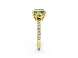 Yellow gold Fancy Green Princess  Halo Diamond Pave Band Ring with Four-Prong Setting_17