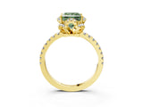 Yellow gold Fancy Green Princess  Halo Diamond Pave Band Ring with Four-Prong Setting_18