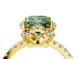 Yellow gold Fancy Green Princess  Halo Diamond Pave Band Ring with Four-Prong Setting_19
