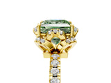 Yellow gold Fancy Green Princess  Halo Diamond Pave Band Ring with Four-Prong Setting_20