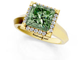 Yellow gold Fancy Green Princess  Halo Diamond Ring with Cathedral Band and Four-Prong Setting_35