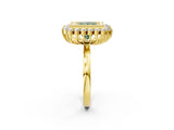 Yellow gold Fancy Green Princess  Halo Diamond Ring with Milgrain Edge and Round Prong Setting_25