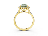 Yellow gold Fancy Green Princess  Halo Diamond Ring with Pavé Band and Prong Setting_3