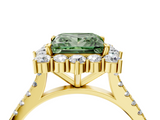 Yellow gold Fancy Green Princess  Halo Diamond Ring with Pavé Band and Prong Setting_4