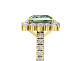 Yellow gold Fancy Green Princess  Halo Diamond Ring with Pavé Band and Prong Setting_5