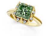 Yellow gold Fancy Green Princess  Halo Diamond Ring with Round Cluster Setting, Solitaire Band, and Four-Prong Setting_30