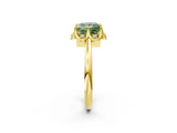 Yellow gold Fancy Green Princess  Halo Diamond Ring with Round Cluster Setting, Solitaire Band, and Four-Prong Setting_31