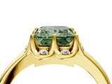Yellow gold Fancy Green Princess  Halo Diamond Ring with Round Cluster Setting, Solitaire Band, and Four-Prong Setting_33