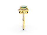 Yellow gold Fancy Green Princess  Halo Diamond Ring with Split Shank and Four-Prong Setting_2