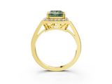 Yellow gold Fancy Green Princess  Halo Diamond Ring with Split Shank and Four-Prong Setting_3