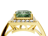 Yellow gold Fancy Green Princess  Halo Diamond Ring with Split Shank and Four-Prong Setting_4