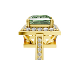 Yellow gold Fancy Green Princess  Halo Diamond Ring with Split Shank and Four-Prong Setting_5