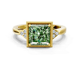 Yellow gold Fancy Green Princess  Halo Diamond Ring with Tapered Band and Four-Prong Setting_7