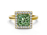Yellow gold Fancy Green Princess  Halo Diamond Solitaire with Pavé Band and Four-Prong Setting_16