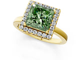Yellow gold Fancy Green Princess  Halo Diamond Solitaire with Pavé Band and Four-Prong Setting_17