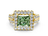 Yellow gold Fancy Green Princess  Halo Diamond Split Shank Engagement Ring with Prong Setting_39