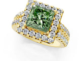 Yellow gold Fancy Green Princess  Halo Diamond Split Shank Engagement Ring with Prong Setting_40