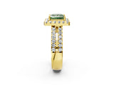 Yellow gold Fancy Green Princess  Halo Diamond Split Shank Engagement Ring with Prong Setting_41