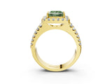 Yellow gold Fancy Green Princess  Halo Diamond Split Shank Engagement Ring with Prong Setting_42