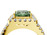Yellow gold Fancy Green Princess  Halo Diamond Split Shank Engagement Ring with Prong Setting_43