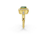 Yellow gold Fancy Green Princess  Halo Diamond Split Shank Ring with Milgrain Detail_31