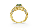 Yellow gold Fancy Green Princess  Halo Diamond Split Shank Ring with Milgrain Detail_32