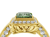 Yellow gold Fancy Green Princess  Halo Diamond Split Shank Ring with Milgrain Detail_33