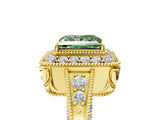 Yellow gold Fancy Green Princess  Halo Diamond Split Shank Ring with Milgrain Detail_34