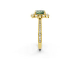 Yellow gold Fancy Green Princess  Halo Milgrain Pave Diamond Ring with Four-Prong Setting 2