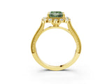Yellow gold Fancy Green Princess  Halo Milgrain Pave Diamond Ring with Four-Prong Setting 3
