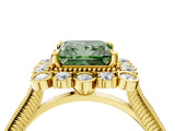 Yellow gold Fancy Green Princess  Halo Milgrain Pave Diamond Ring with Four-Prong Setting 4