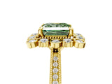 Yellow gold Fancy Green Princess  Halo Milgrain Pave Diamond Ring with Four-Prong Setting 5