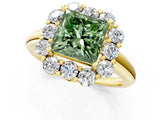Yellow gold Fancy Green Princess  Halo Milgrain Solitaire with Bezel Set Side Stones and Pave Band_36