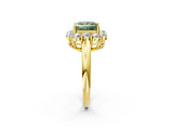 Yellow gold Fancy Green Princess  Halo Milgrain Solitaire with Bezel Set Side Stones and Pave Band_37