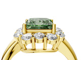 Yellow gold Fancy Green Princess  Halo Milgrain Solitaire with Bezel Set Side Stones and Pave Band_39