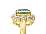 Yellow gold Fancy Green Princess  Halo Milgrain Solitaire with Bezel Set Side Stones and Pave Band_40