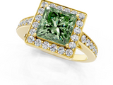 Yellow gold Fancy Green Princess  Halo Pavé Diamond Engagement Ring with Bezel Setting_1