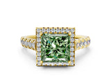 Yellow gold Fancy Green Princess  Halo Pavé Diamond Engagement Ring with Four-Prong Setting_25