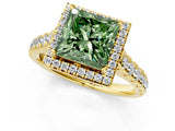 Yellow gold Fancy Green Princess  Halo Pavé Diamond Engagement Ring with Four-Prong Setting_26