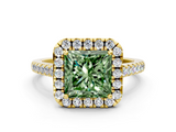 Yellow gold Fancy Green Princess  Halo Pavé Diamond Engagement Ring with Four-Prong Setting_3