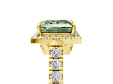 Yellow gold Fancy Green Princess  Halo Pavé Diamond Engagement Ring with Four-Prong Setting_30