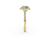 Yellow gold Fancy Green Princess  Halo Pavé Diamond Engagement Ring with Four-Prong Setting_5