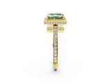Yellow gold Fancy Green Princess  Halo Pave Band Solitaire Ring with Prong Setting_31