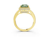 Yellow gold Fancy Green Princess  Halo Pave Band Solitaire Ring with Prong Setting_32