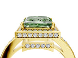 Yellow gold Fancy Green Princess  Halo Pave Band Solitaire Ring with Prong Setting_33