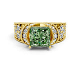 Yellow gold Fancy Green Princess  Halo Pave Diamond Engagement Ring with Milgrain Detailing_29
