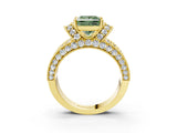 Yellow gold Fancy Green Princess  Halo Pave Diamond Engagement Ring with Milgrain Detailing_32