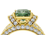 Yellow gold Fancy Green Princess  Halo Pave Diamond Engagement Ring with Milgrain Detailing_33